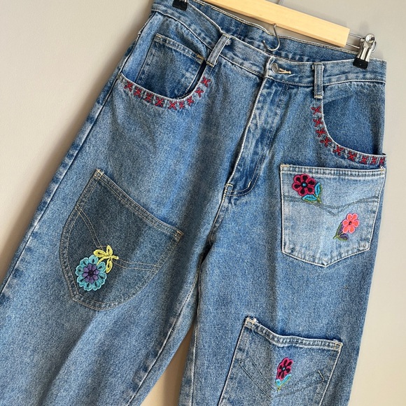 Vintage 90’s Zana Di Embroidered Multi Pocket High Waisted Patchwork Jeans - Picture 6 of 7